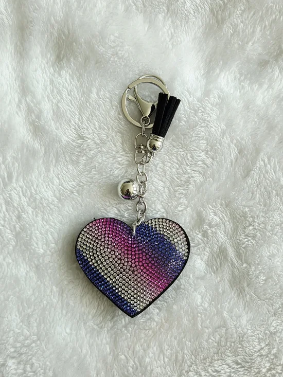 Rhinestone Heart Keychain - Pink, Blue & Silver Bag Charm