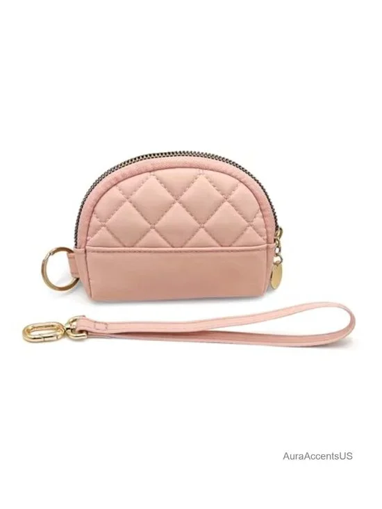 Quilted Nylon Coin Purse with Detachable Wristlet, Credit Card Holder, Compact