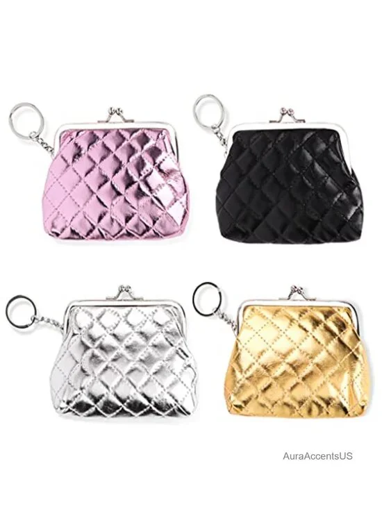 4 Packs Quilted Coin Purse PU Leather Change Pouch Kiss-lock Wallet Card Holder
