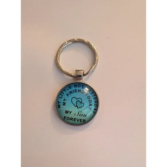 My Little Boy My Friend Today My Son Forever Keychain Silver Tone Blue Heart