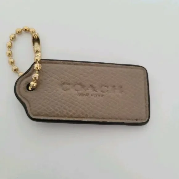 Coach Hang Tag Replacement Gray Leather‎ Crossgrain Bag Charm Keychain 2