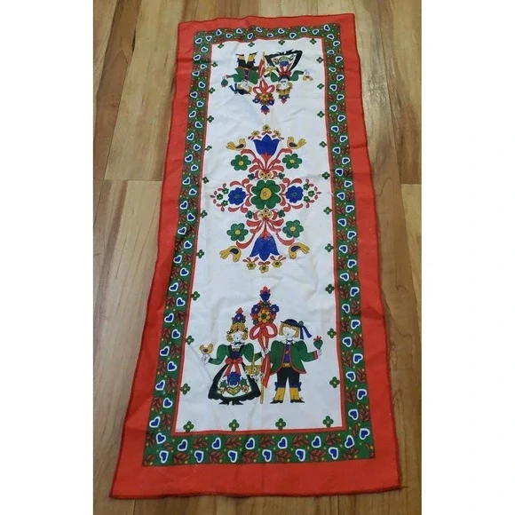 Vintage Souvenir Folk Art Tea‎ Towel With Dancing Boy Girl Made In Italy