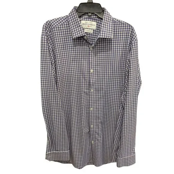Mizzen+Main Leeward 2XL  XXL Long  Sleeve Shirt‎ Blue Plaid Polyester Stretch