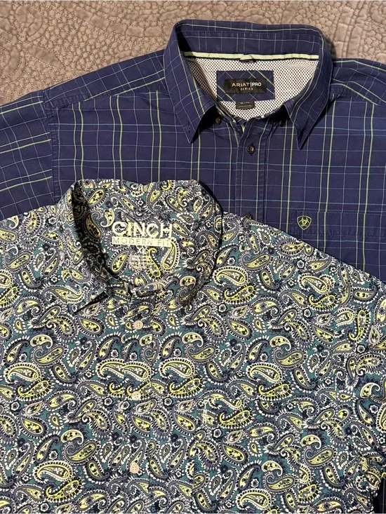 Cinch Modern Fit Green Paisley & Ariat Pro Series Blue Plaid Men’s XL Shirts Lot