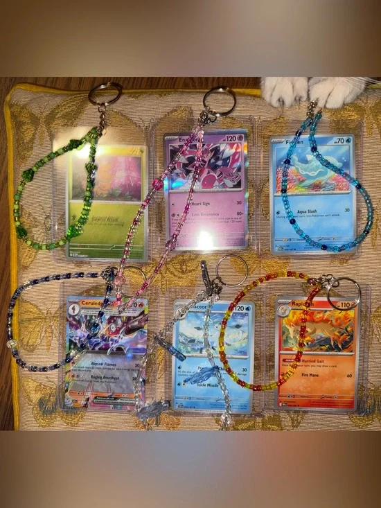 Handmade Beaded Pokémon Card Keychain