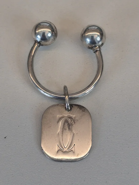 Silver Vintage Cartier Inteelocked Double C Logo Horseshoe Keyring