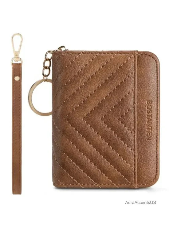 RFID Blocking Vegan Leather Zipper Card Holder Wallet with Wristlet