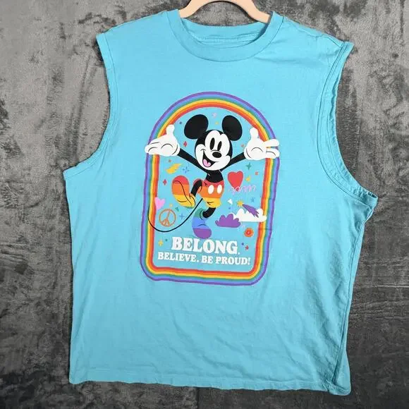 Disney Mickey Mouse Graphic Tank Top Mens XL Cotton Vintage‎ Style Blue