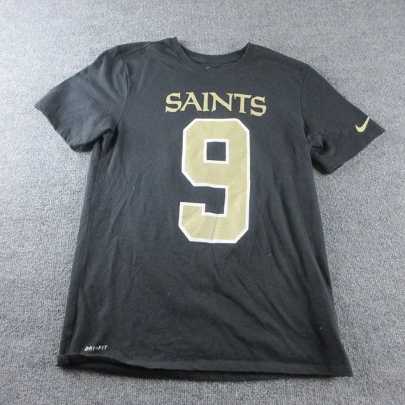New Orleans Saints Shirt Mens M Black Nike Dri Fit Drew Brees #9 Football NFL