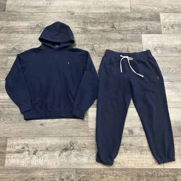 Polo Ralph Lauren Navy Blue Sweatset Hoodie Joggers 2 Piece Set - Men’s Large