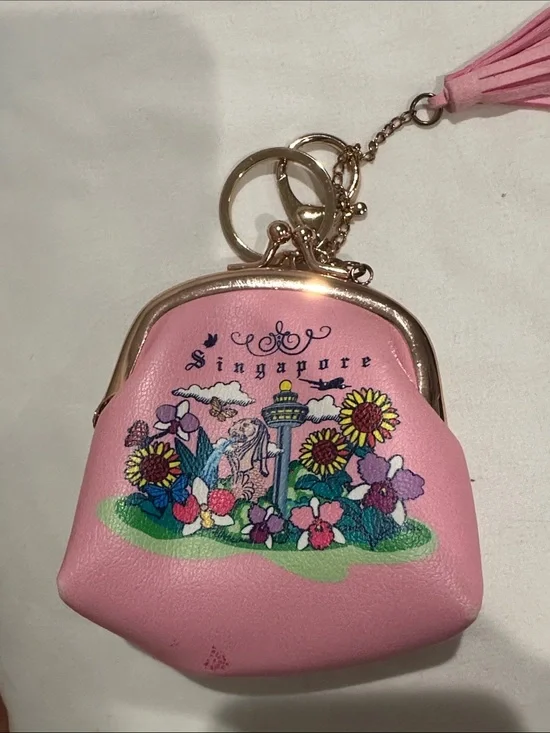 Pink Singapore Floral Coin Purse Keychain