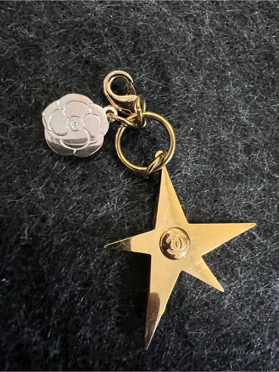 CHANEL Gold Star and Silver Camellia Key Charm