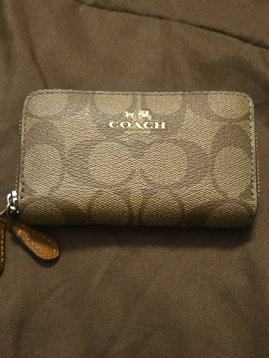 Coach Signature Monogram Zip Card Case in Brown