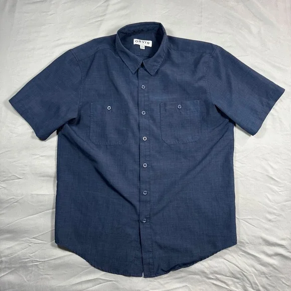 Orvis Men's Short Sleeve Tech Work Shirt Sz M Navy Blue Button Up Shirt Outdoors