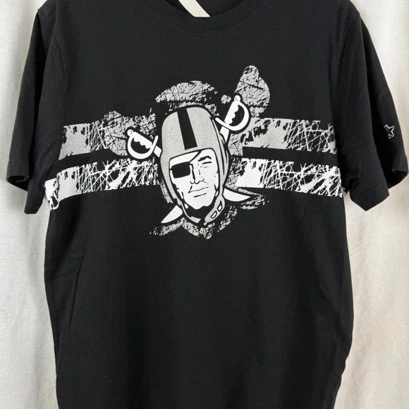 Starter T-Shirt Mens Large Black Excellent‎ Las Vegas Raiders Graphic Tee NFL