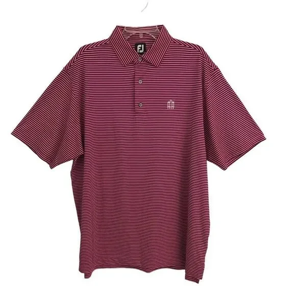‎FootJoy pink & navy striped golf polo shirt XL