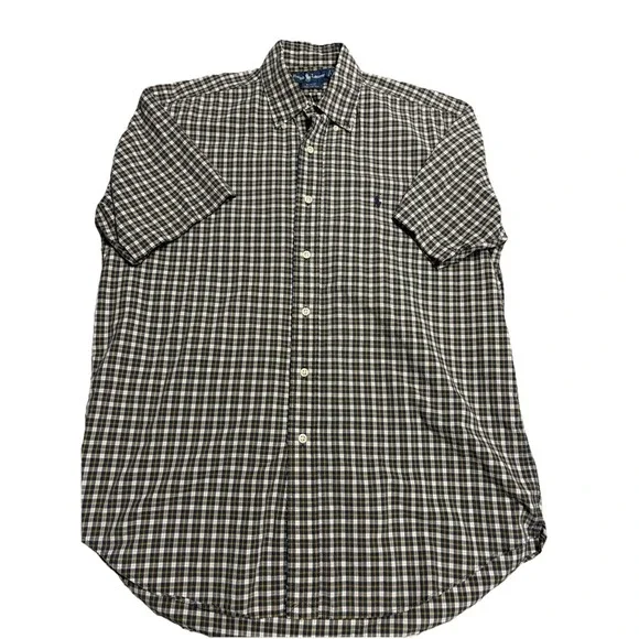 Ralph Lauren Men's Short Sleeve Button-Up Shirt, Size‎ M, Linen, Plaid