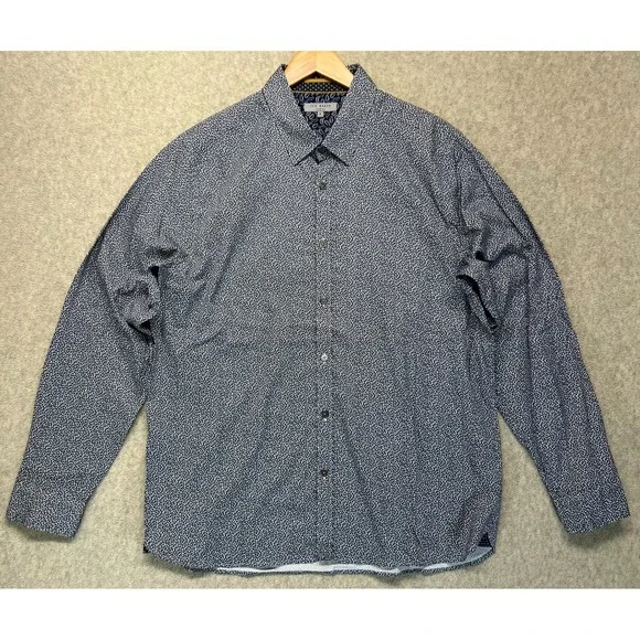 Ted Baker London‎ Mens Button-Up Shirt Blue White Classic Micro Leaf Print 6/2XL