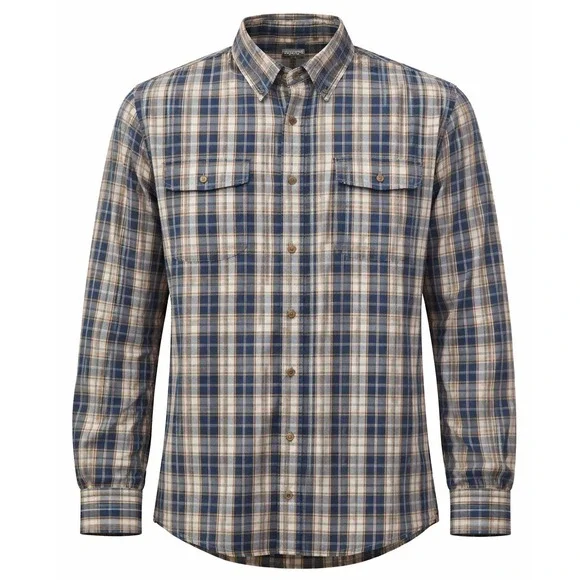C.E. Schmidt Workwear Shirt Men 2X Blue Tan Plaid Cotton Button Down Long Sleeve
