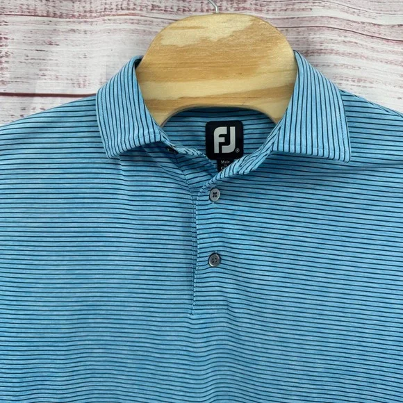 FootJoy Polo Shirt Mens Medium Stripe Performance Golf Athletic Casual Preppy‎
