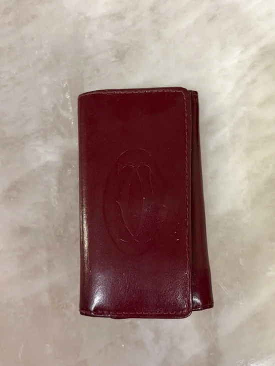 Vintage Cartier Burgundy Leather Key Holder with Embossed Logo
