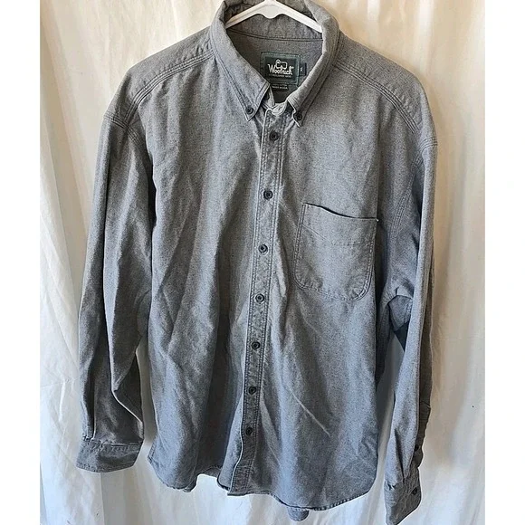Vintage Woolrich‎ USA Made Men's XL Gray Long Sleeve 100%Cotton Shirt Flannel