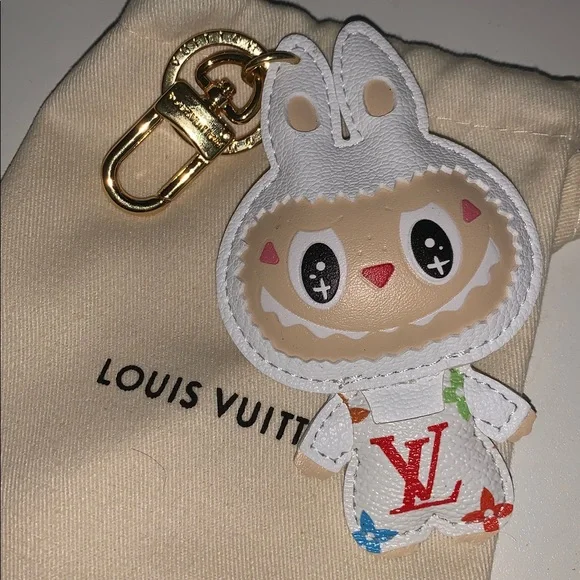 Louis Vuitton White Bunny Key Holder with Red LV Logo
