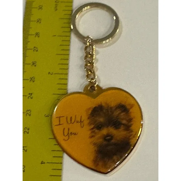 Paula I Wuf You Heart Keychain Gold Tone Terrier Dog Puppy Vintage Style