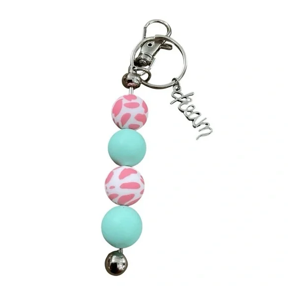 Pink and Mint Beaded Keychain / Bag Charm