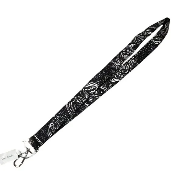 Vera Bradley Wide Lanyard Stellar Paisley Black White Cotton 28181-12209 NEW