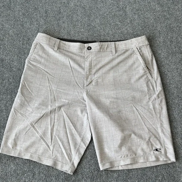 Oneill Shorts Men's 38 Hybrid Grey Plaid Pockets Polyester Swim Casual 10