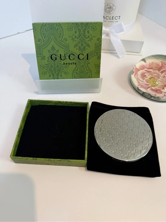 Gucci Beauty GWP Silver Compact Mirror with Black Pouch