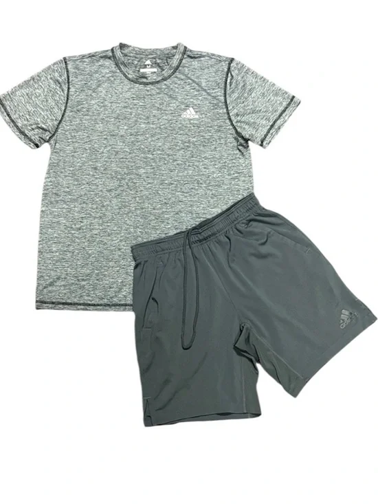 Adidas Bundle - Charcoal Men's Athletic Shorts and heathered grey dry fit tee -M