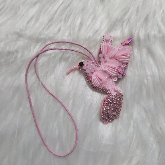 Beaded Pink Hummingbird Bag Charm