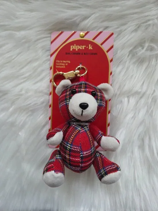Piper K Plaid Plush Bear Keychain