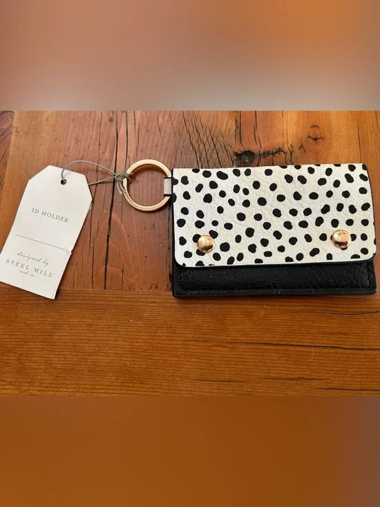 STEEL MILL & CO. Slim Faux Leather ID Wallet, Card Case, Key Ring, Snap Closure