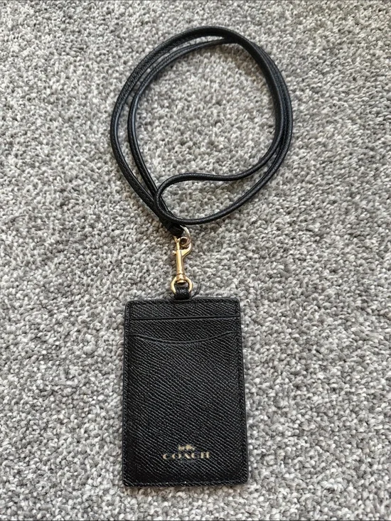 Coach Black Leather Card Holder Lanyard
