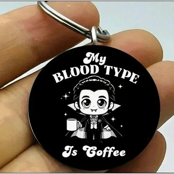 Baby Dracula Blood Type Is Coffee Hot Horror Drink Keychain