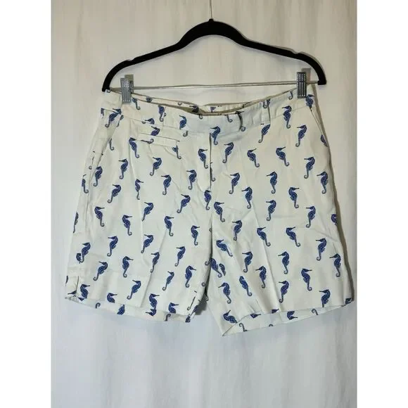 AmitieMens Size‎ 44 White Navy Blue Seahorses Above Knee Cotton DD28