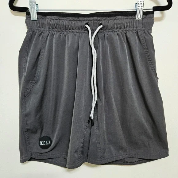 BYLT Premium Basics Mens Athletic Gym Short Gray M Drawstring Athleisure Workout
