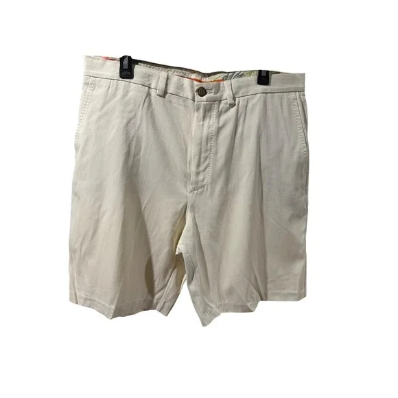 Tommy Bahama Mens 36 Silk Cotton Twill Shorts Off White‎ Cream Marlin Logo