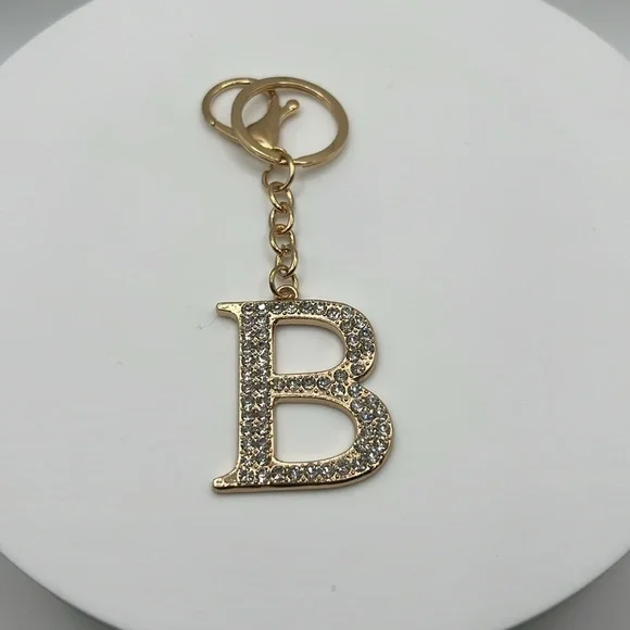 347. Gold Initial B Keychain with Rhinestones