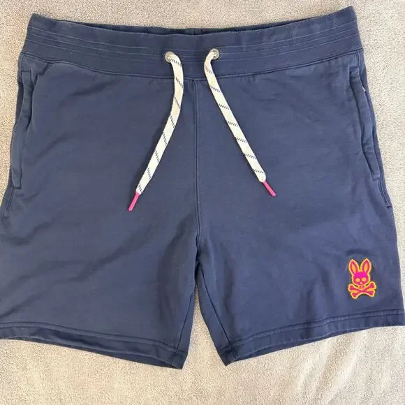 Psycho Bunny Mens Large Navy Blue Cotton French Terry Sweat Shorts Loungewear