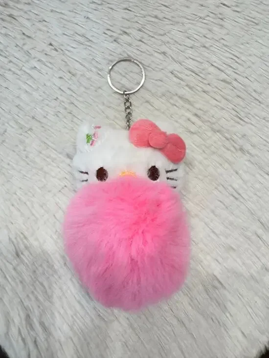 Hello kitty pink Pompom plushie keychain  bag charm