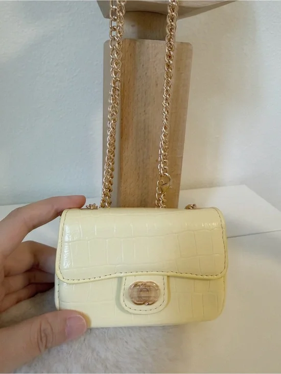 Cream Yellow Croc Embossed Mini Crossbody Bag & Card Holder