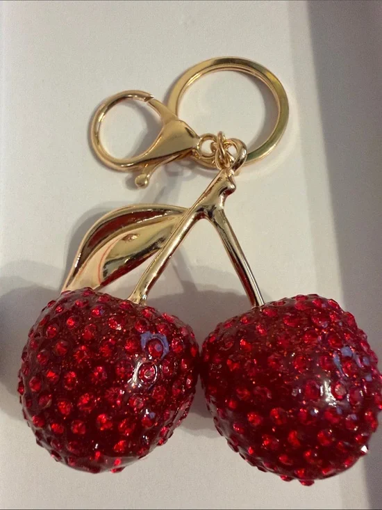 Gold Cherry Keychain with Red Chrystal