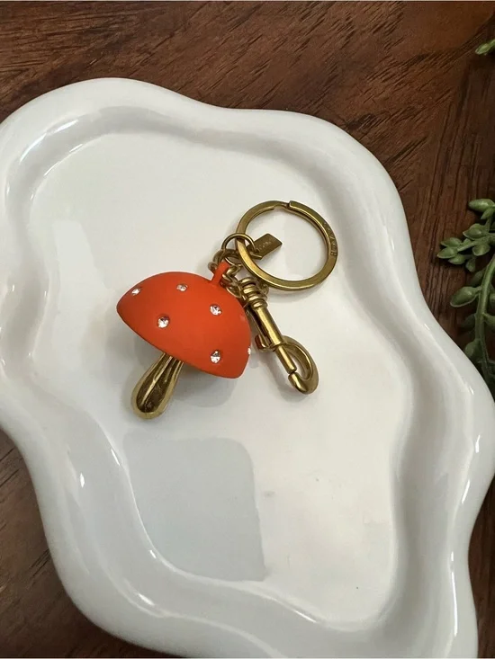 Coach Orange Mushroom Key Charm with Gold Hardware