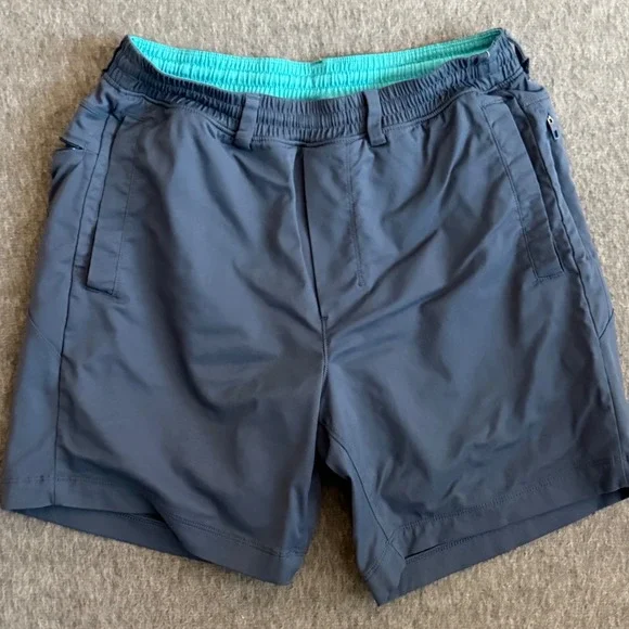 Birddogs Men Gym Shorts Gray Teal Liner L Regular Athletic Workout Pockets
