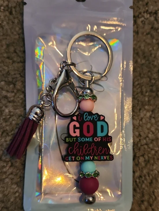 Keychain Tassel Charm in Burgundy, Teal & Pink - Inspirational Quote