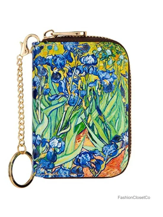 RFID Blocking Zipper Leather Card Case Wallet with Keychain